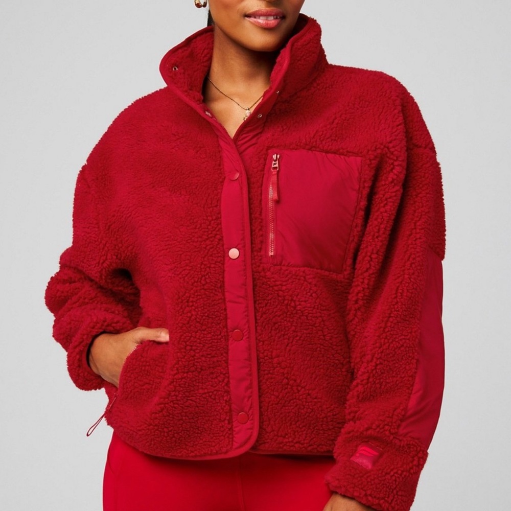 Fabletics Bold Red Teddy Jacket NWT - image 1